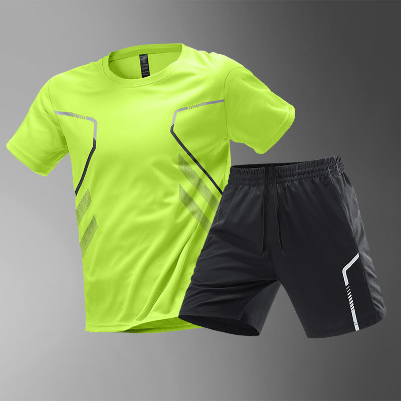 Camisetas deportivas de hombre para correr, camiseta de manga corta de secado rápido, transpirable, de cuello redondo, estilo activo, para entrenamiento al aire libre, con bloques de color