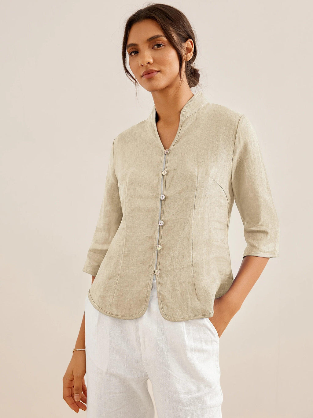100 Linen Hand Button Fitted Jacket Amelia