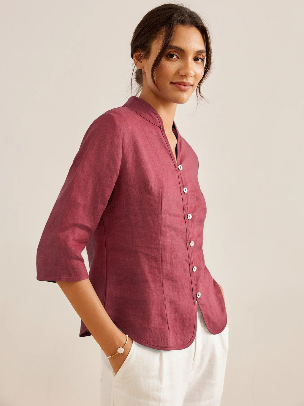 100 Linen Hand Button Fitted Jacket Amelia