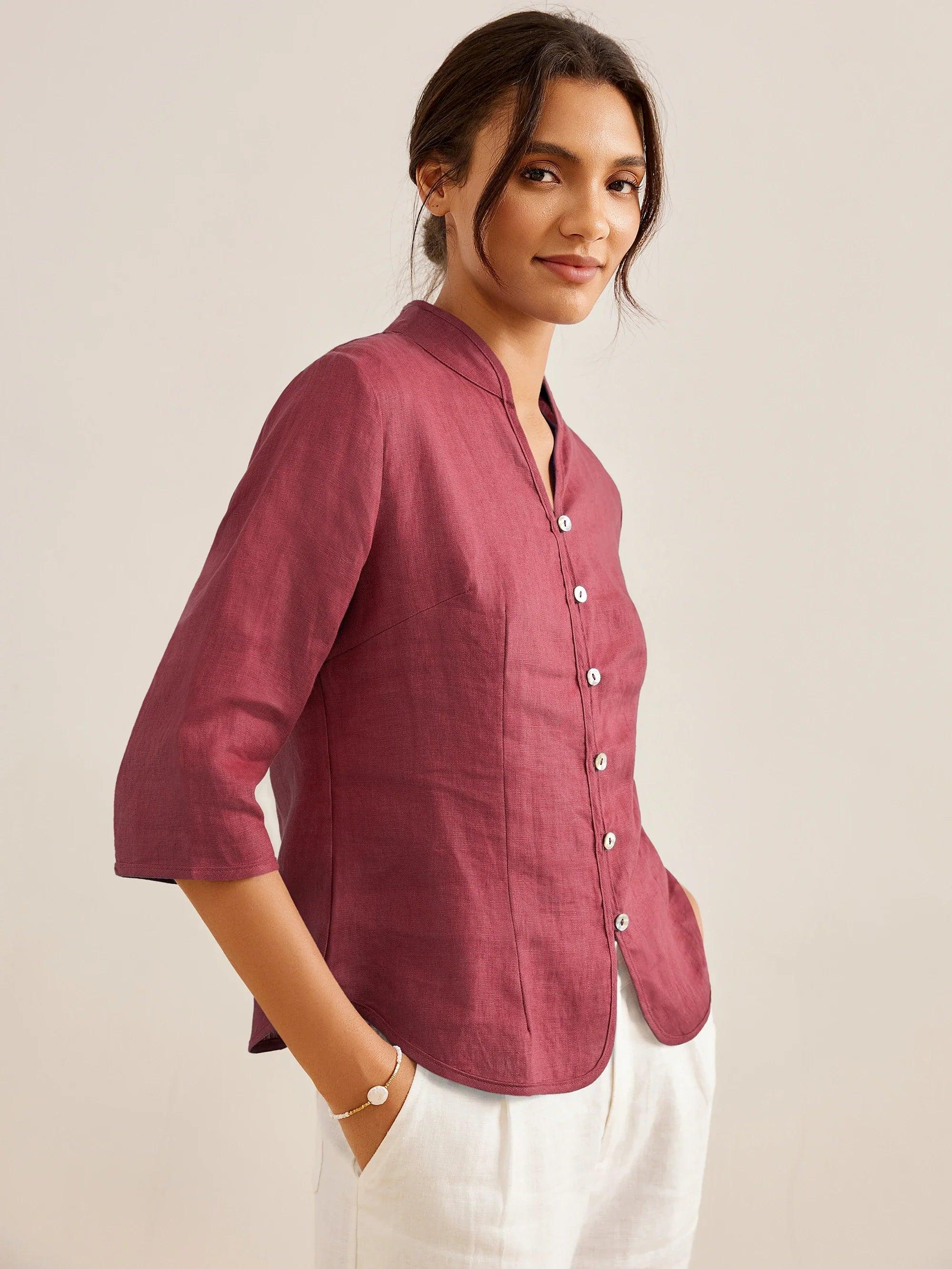100 Linen Hand Button Fitted Jacket Amelia