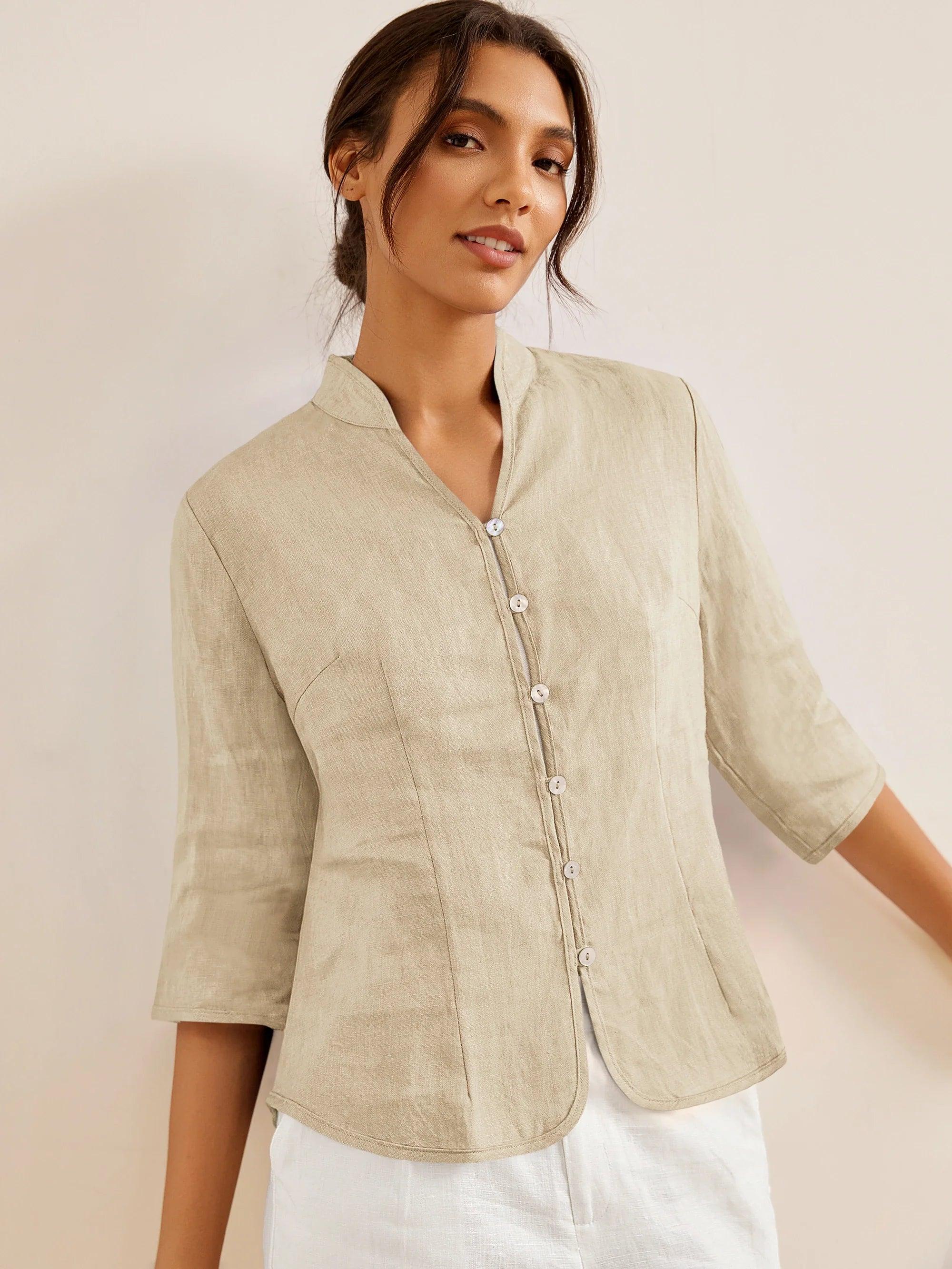 100 Linen Hand Button Fitted Jacket Amelia
