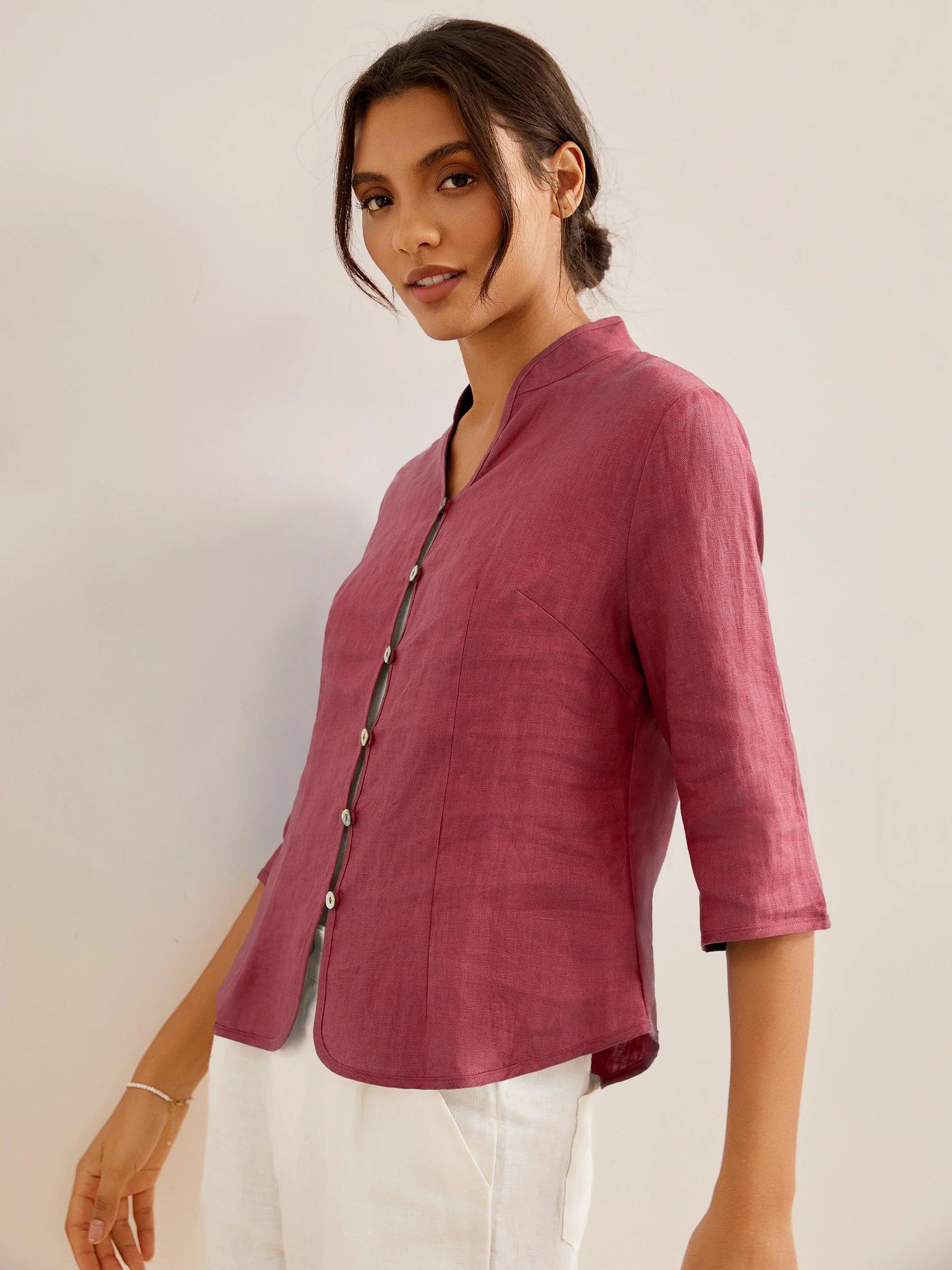 100 Linen Hand Button Fitted Jacket Amelia