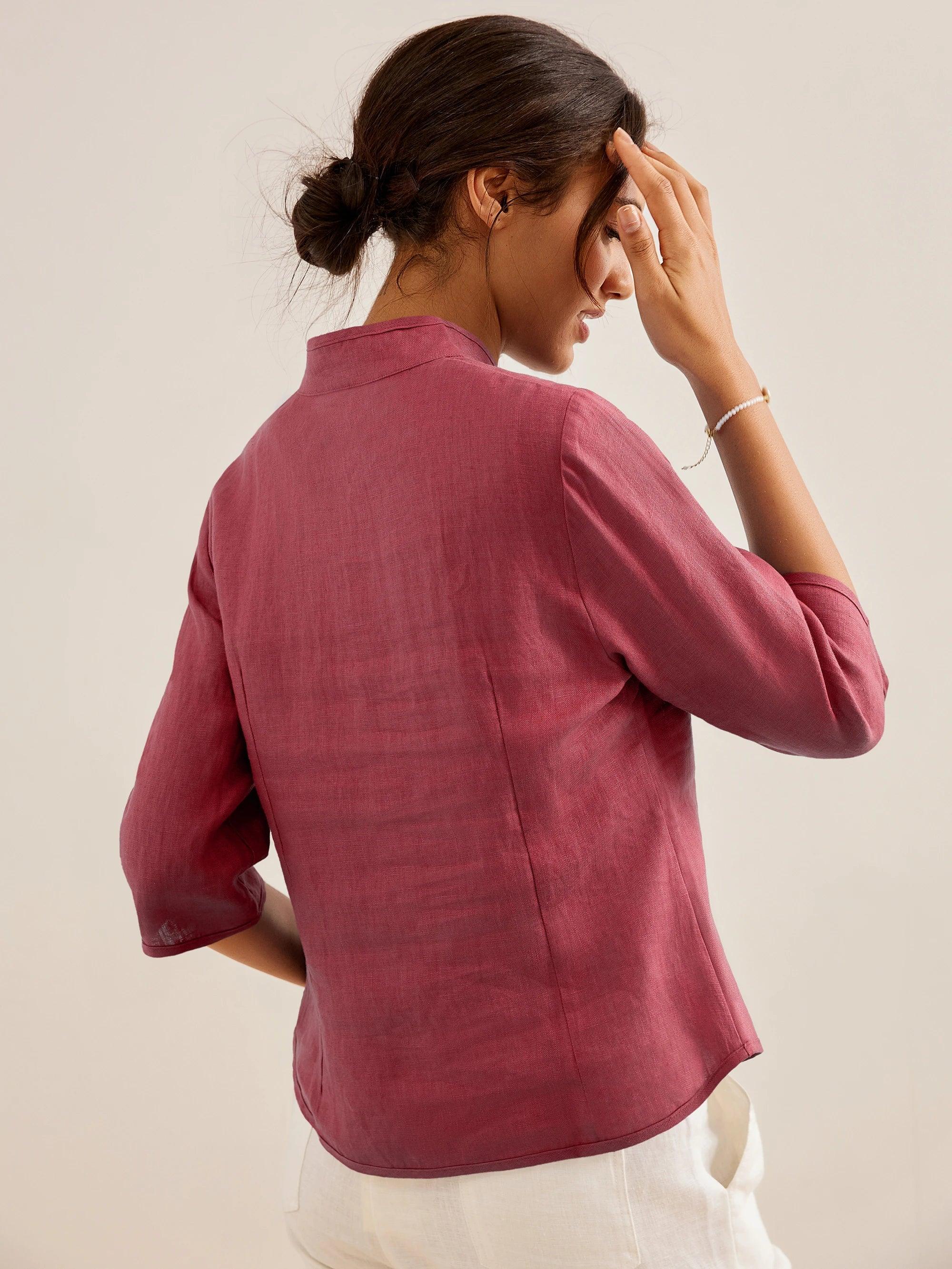 100 Linen Hand Button Fitted Jacket Amelia