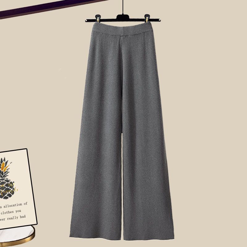 3点セットニットセータースーツ シャツ＆ワイドレッグパンツ 秋冬スーツ レディース