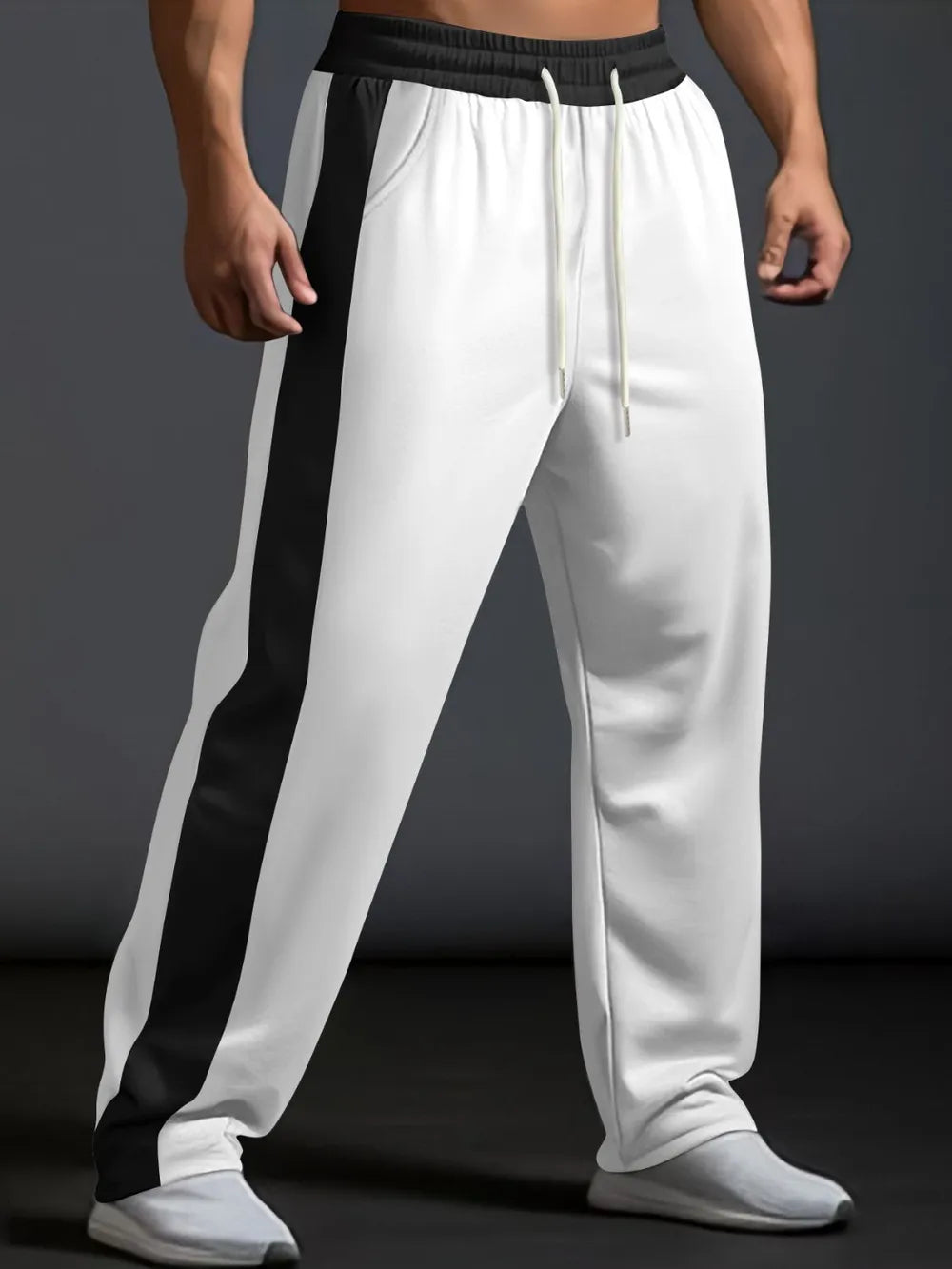 Men's Drawstring Contrast Wide Leg Pants