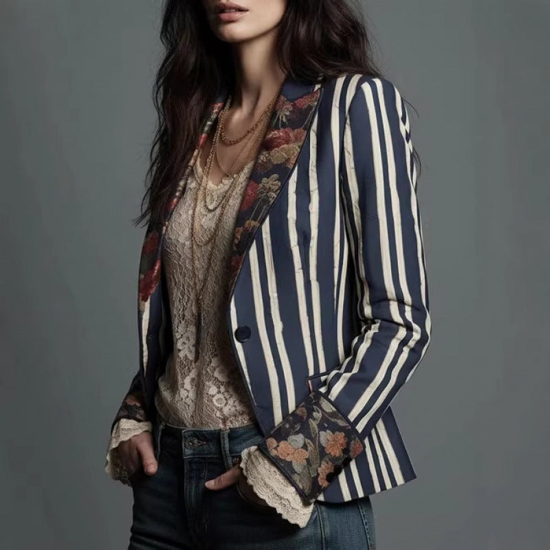 Blazer de mujer a rayas con bloques de color de estilo bohemio
