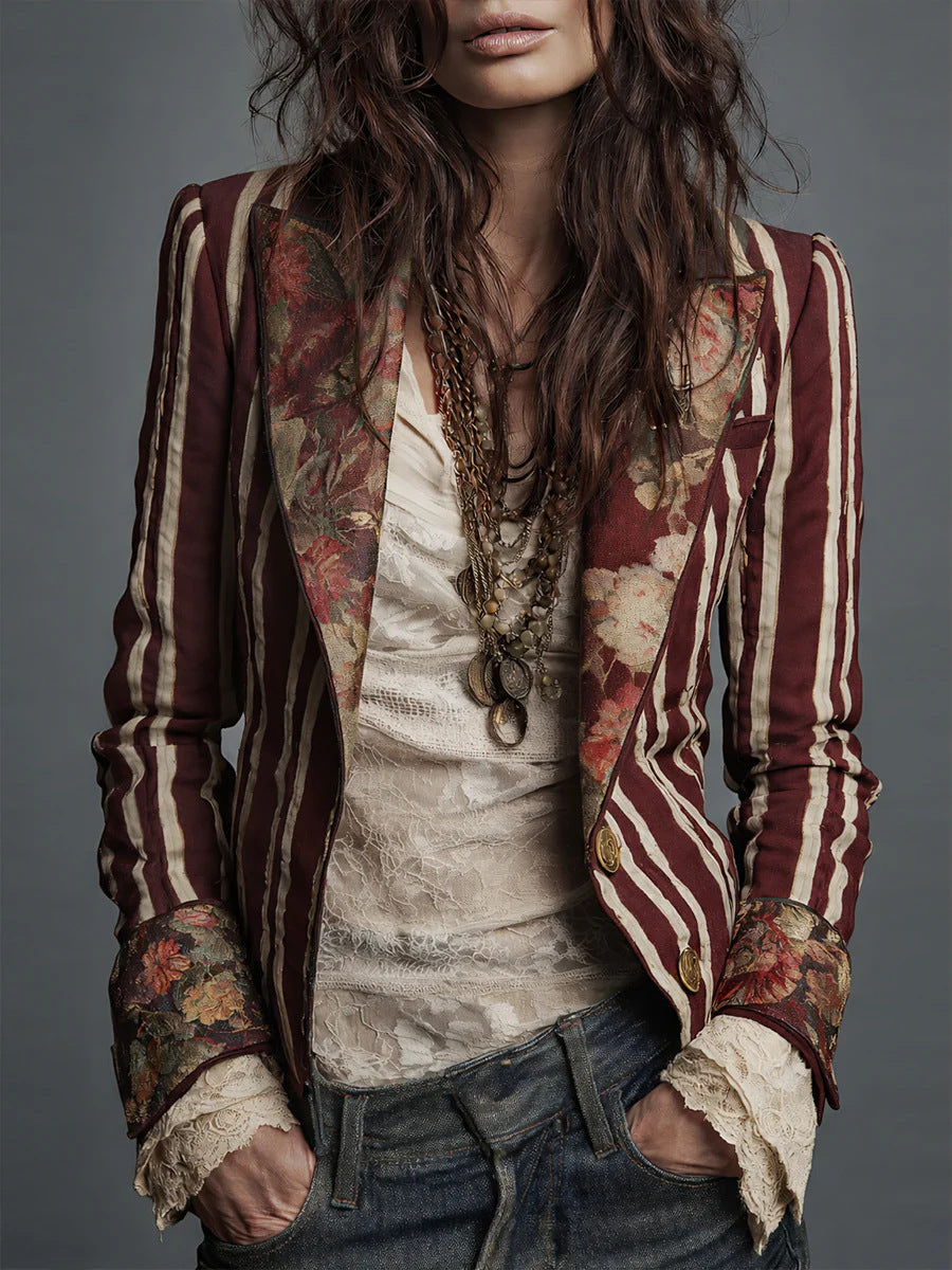 Blazer de mujer a rayas con bloques de color de estilo bohemio