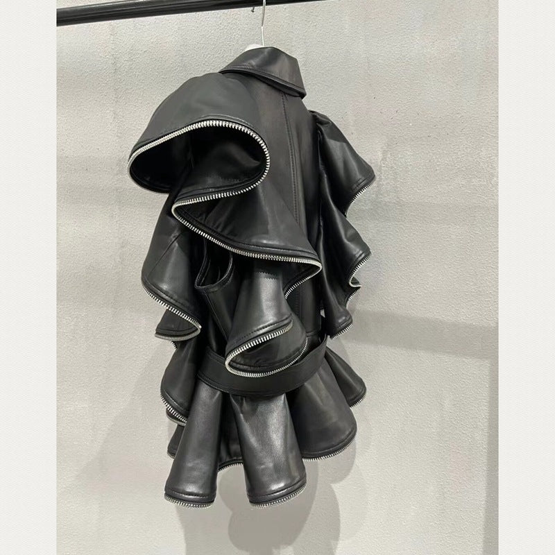 Heavy Real Leather Sheepskin Coat - Black L