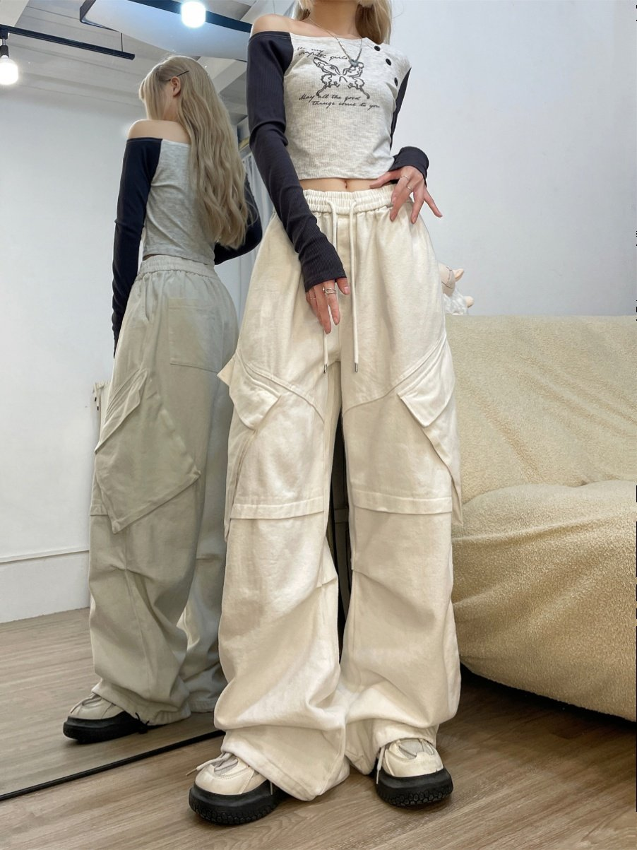 Vaqueros de trabajo retro de estilo americano para mujer, con pernera ancha gruesa