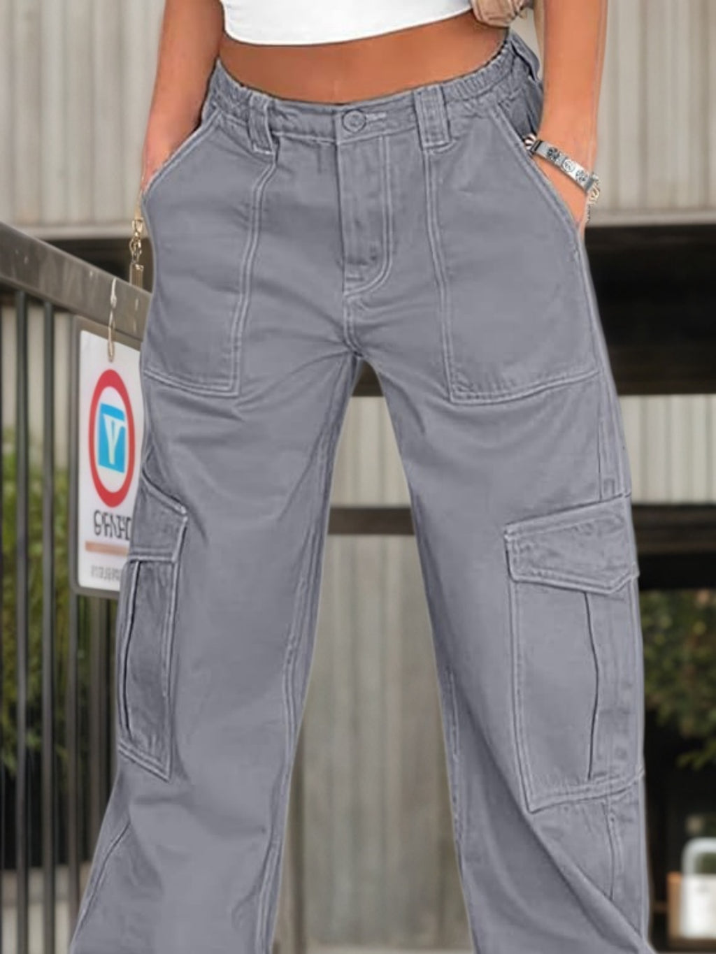 Pantalones de Trabajo de Mujer Nuevos, Informales, de Cintura Alta, Sueltos, Elásticos, de Pierna Ancha, Estilo Y2K Urbano, Con 6 Bolsillos