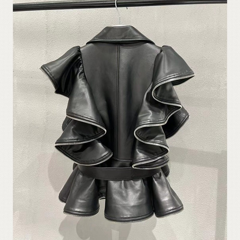 Heavy Real Leather Sheepskin Coat - Black L