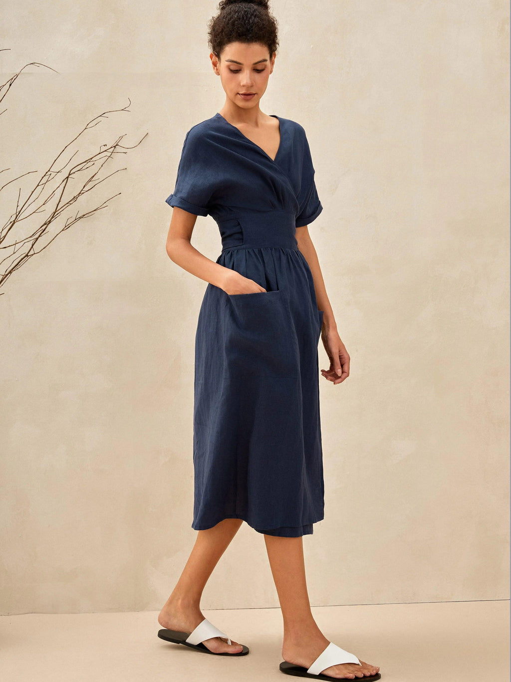 100 Linen Kimono Dress Celeste