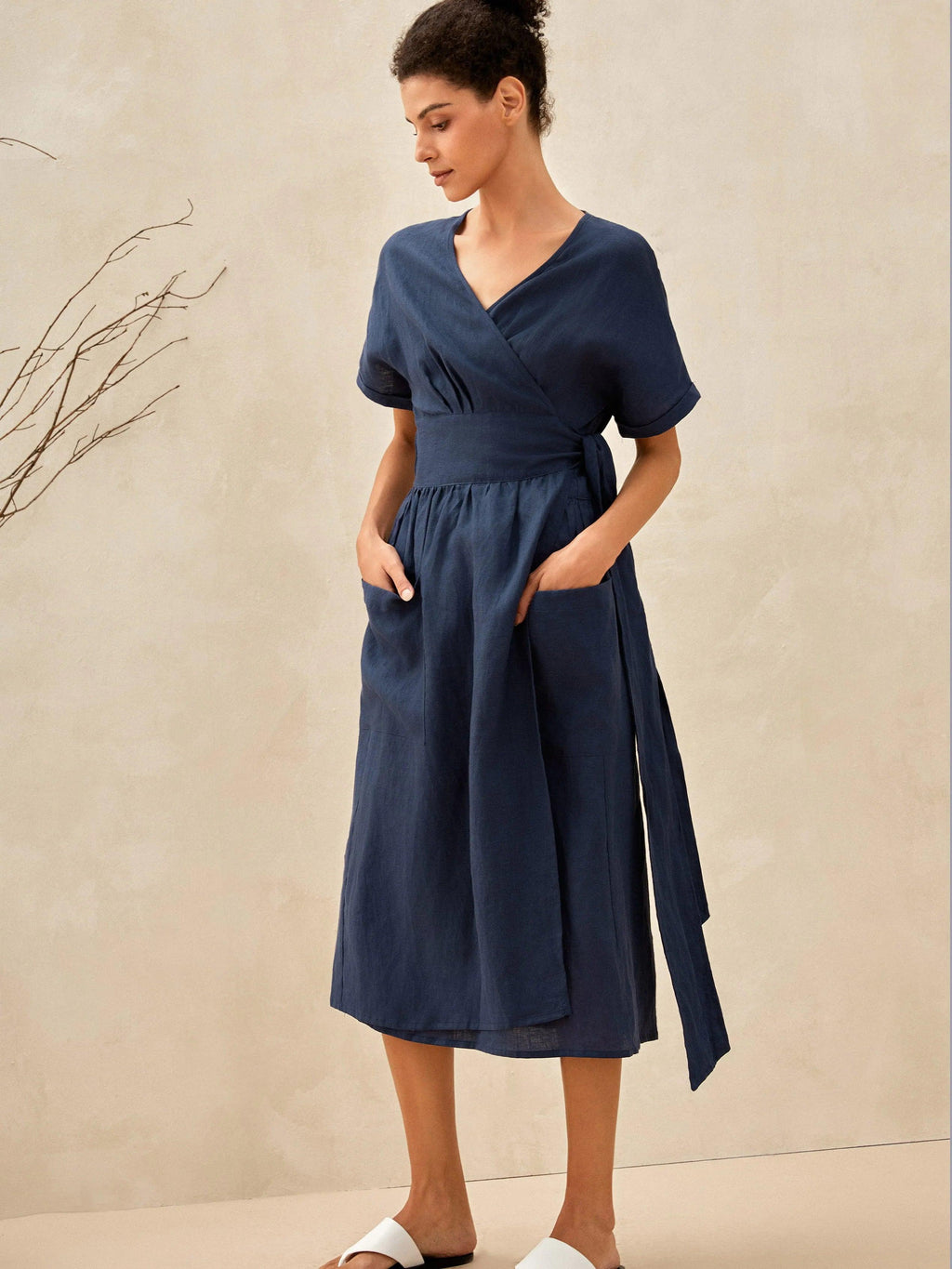 100 Linen Kimono Dress Celeste