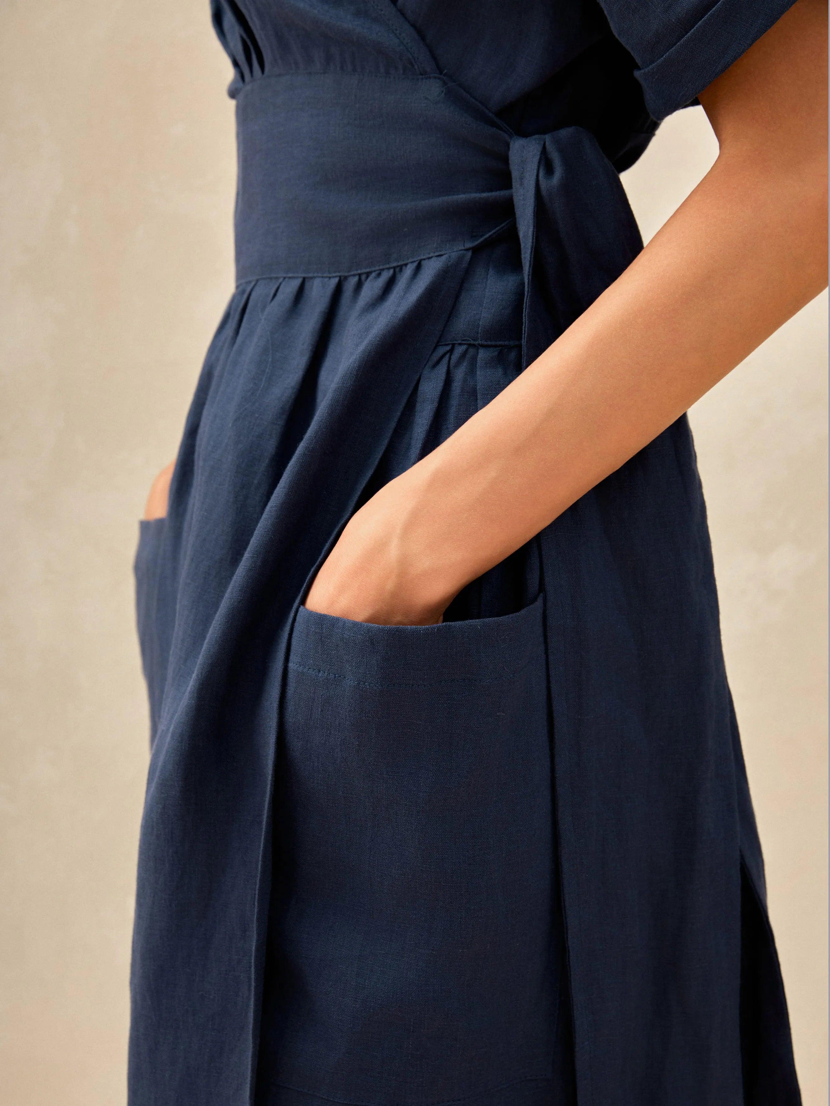 100 Linen Kimono Dress Celeste