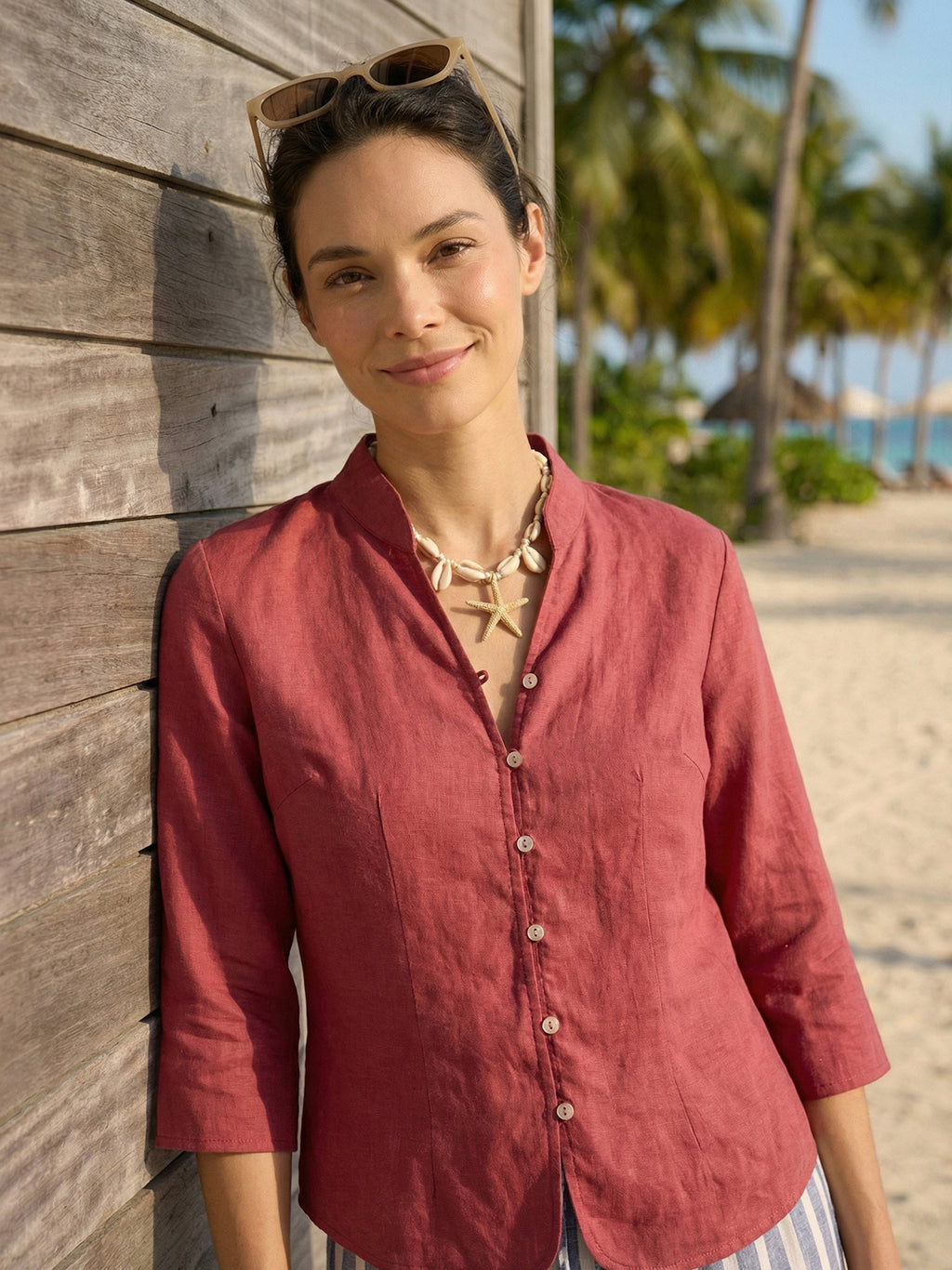 100 Linen Hand Button Fitted Jacket Amelia