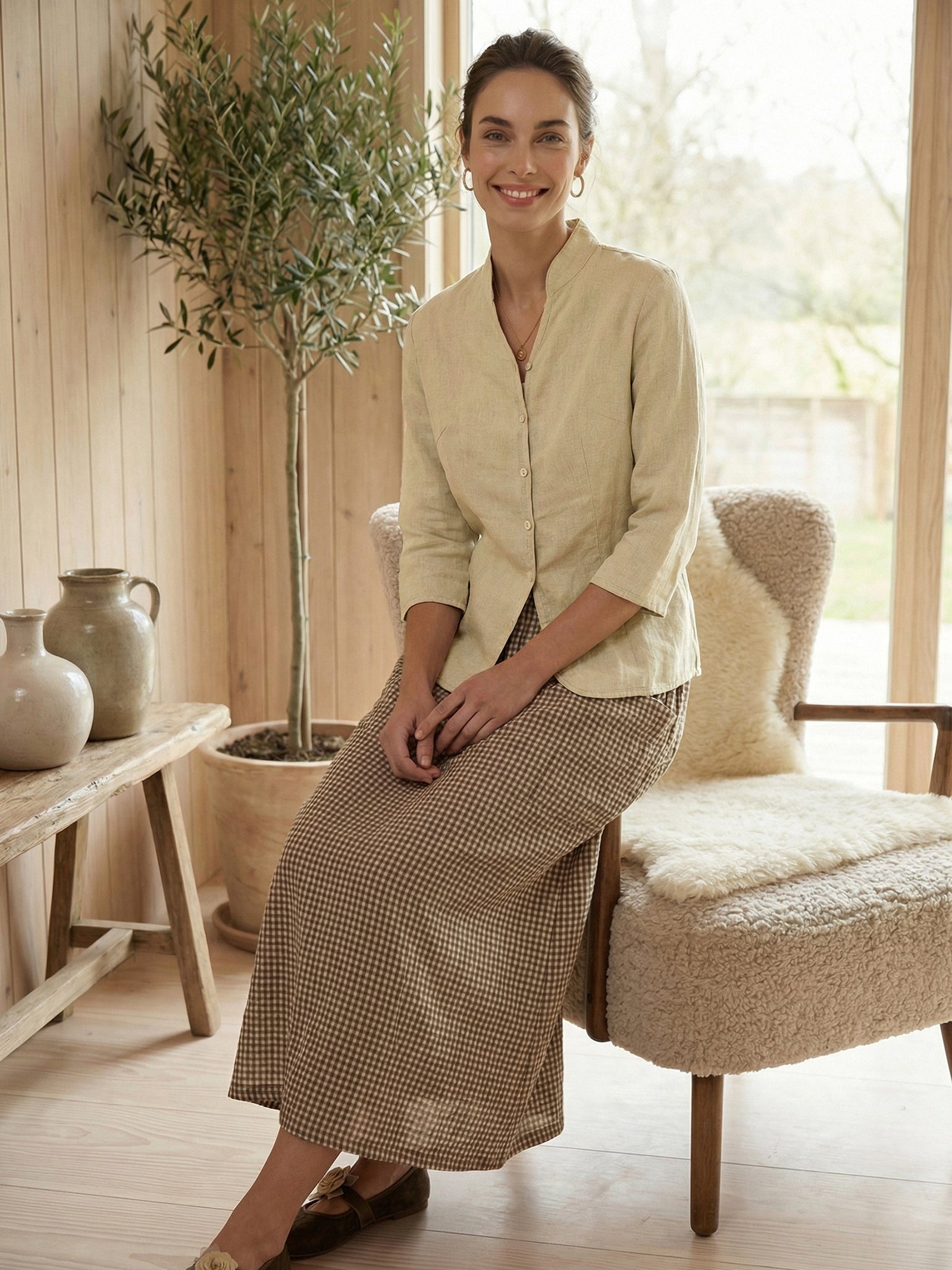 100 Linen Hand Button Fitted Jacket Amelia