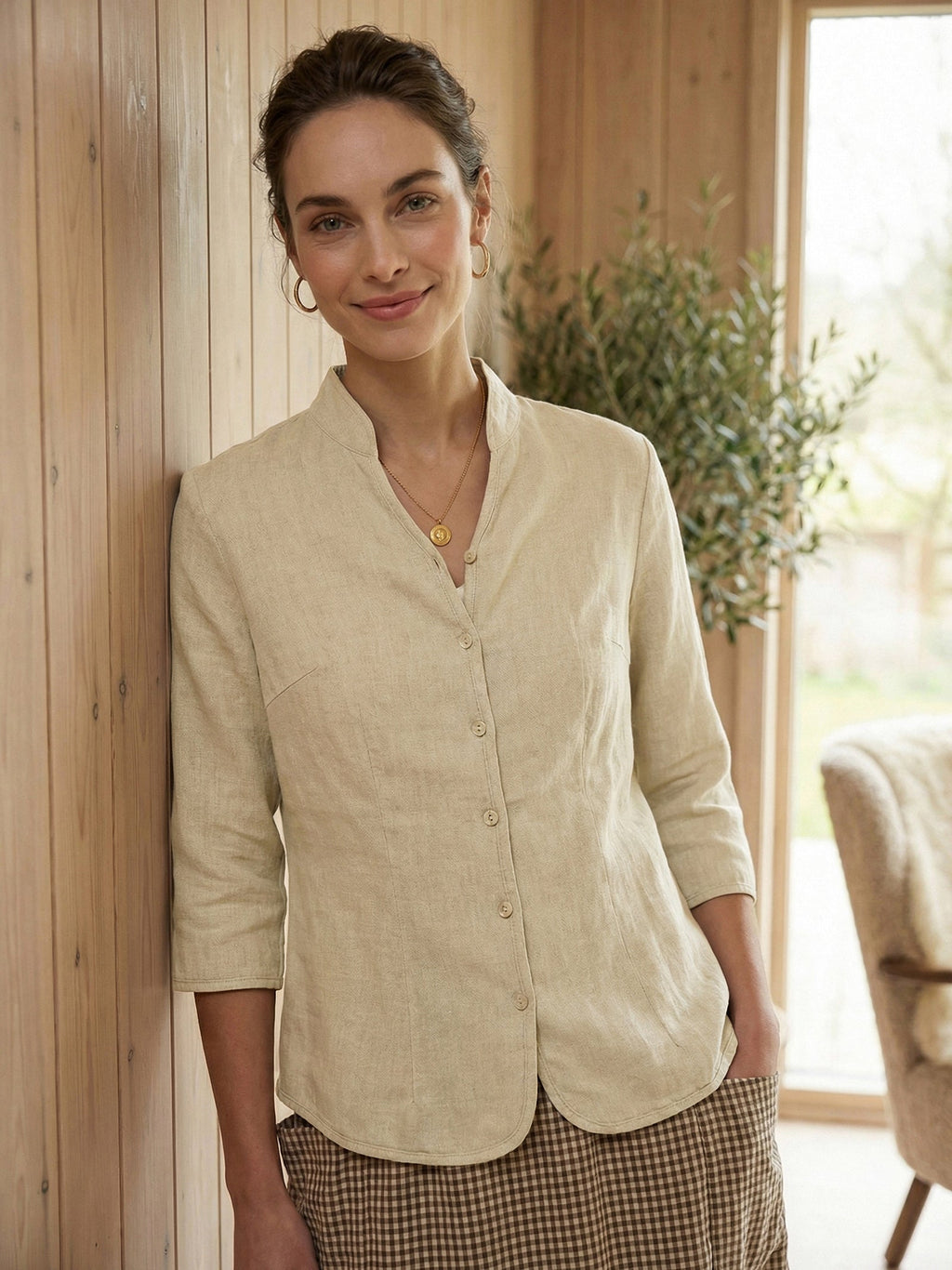 100 Linen Hand Button Fitted Jacket Amelia