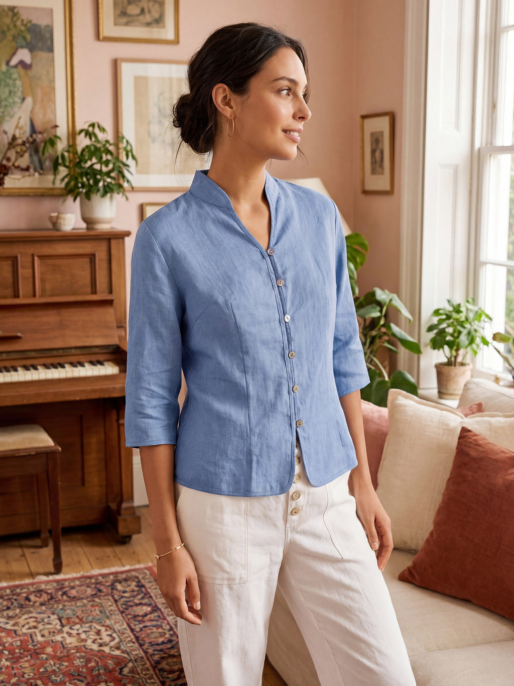 100 Linen Hand Button Fitted Jacket Amelia