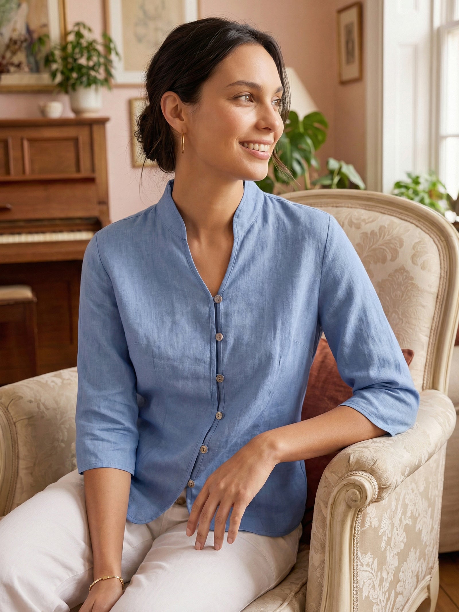 100 Linen Hand Button Fitted Jacket Amelia