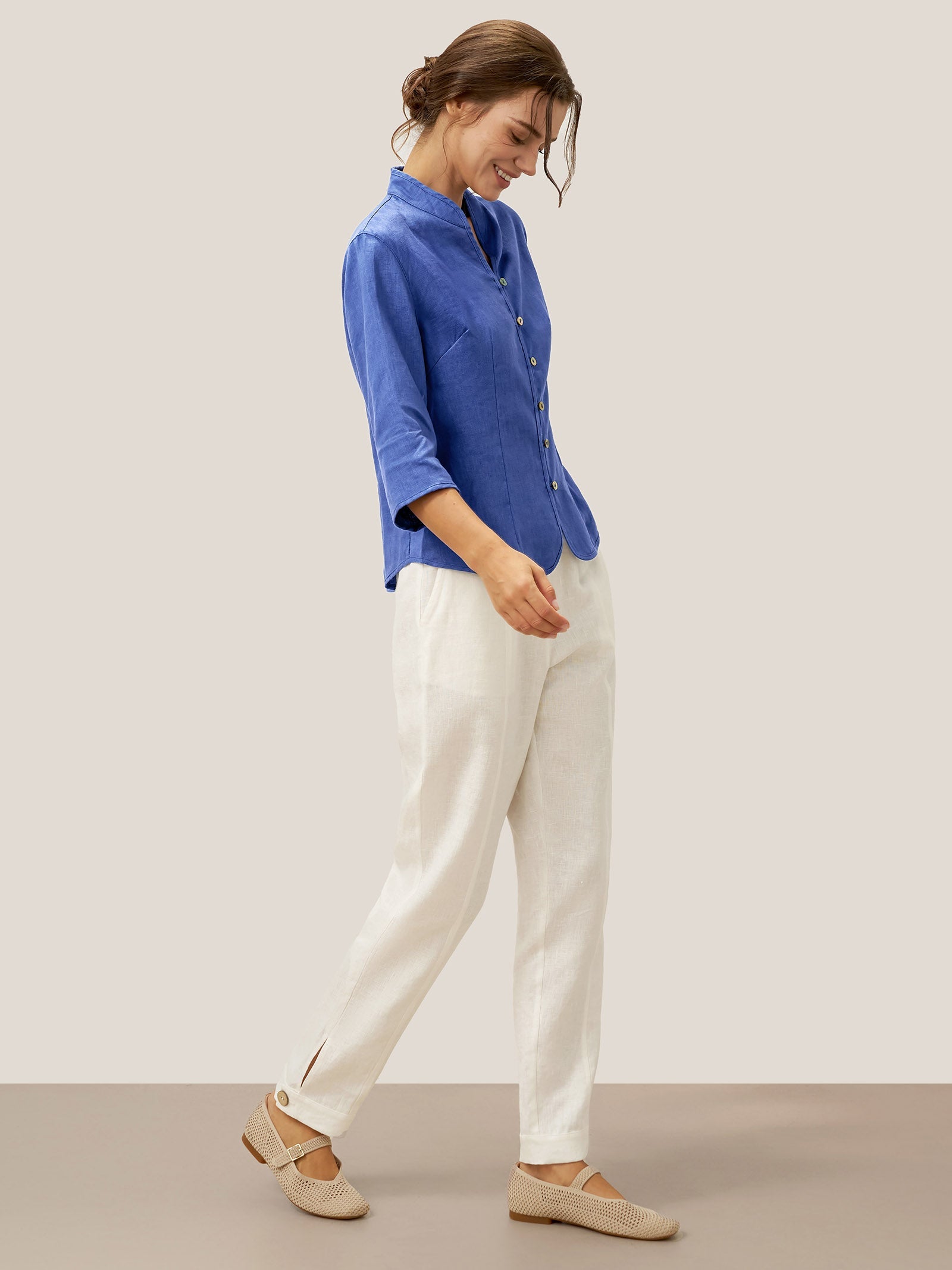 100 Linen Hand Button Fitted Jacket Amelia