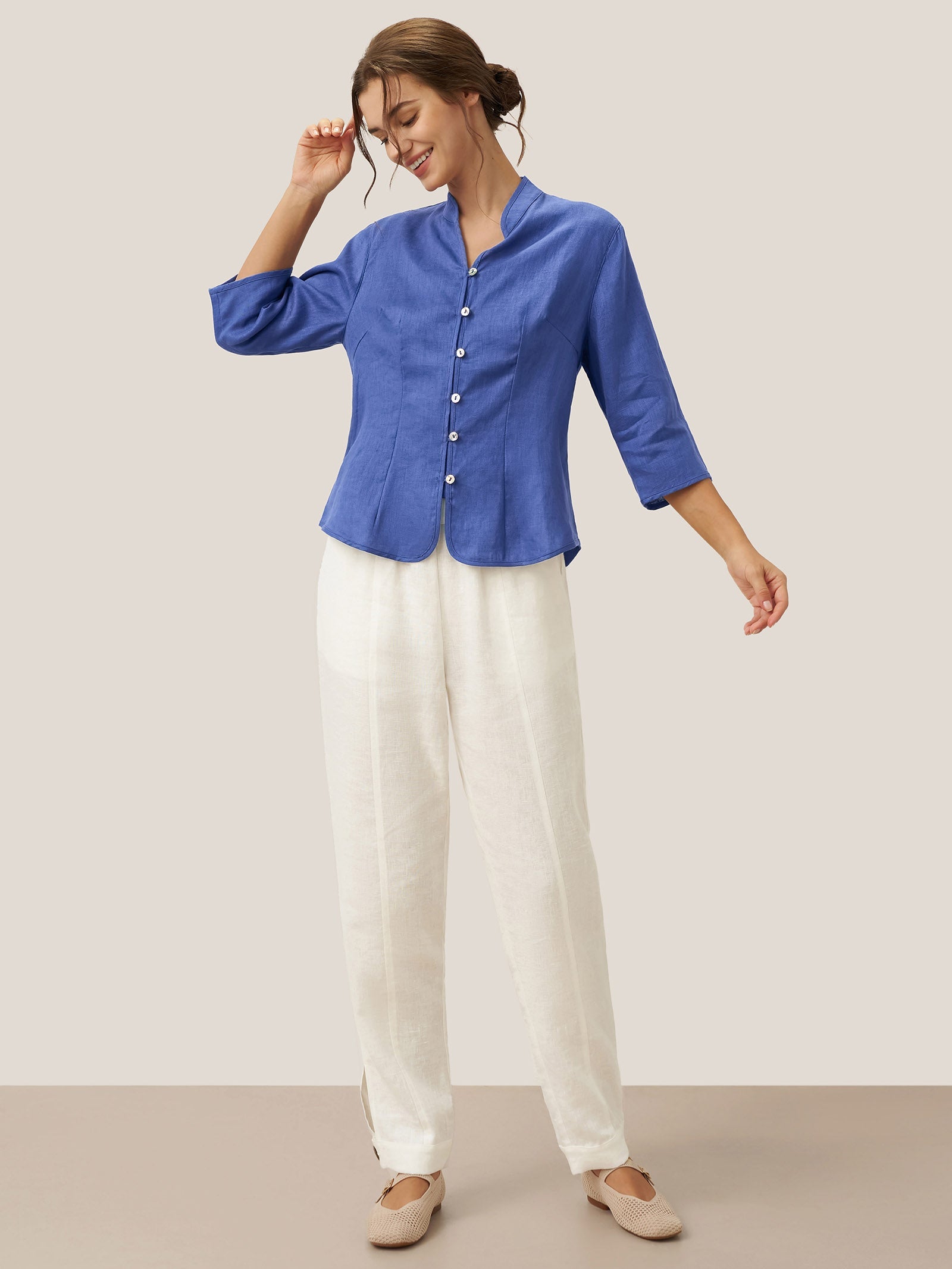 100 Linen Hand Button Fitted Jacket Amelia