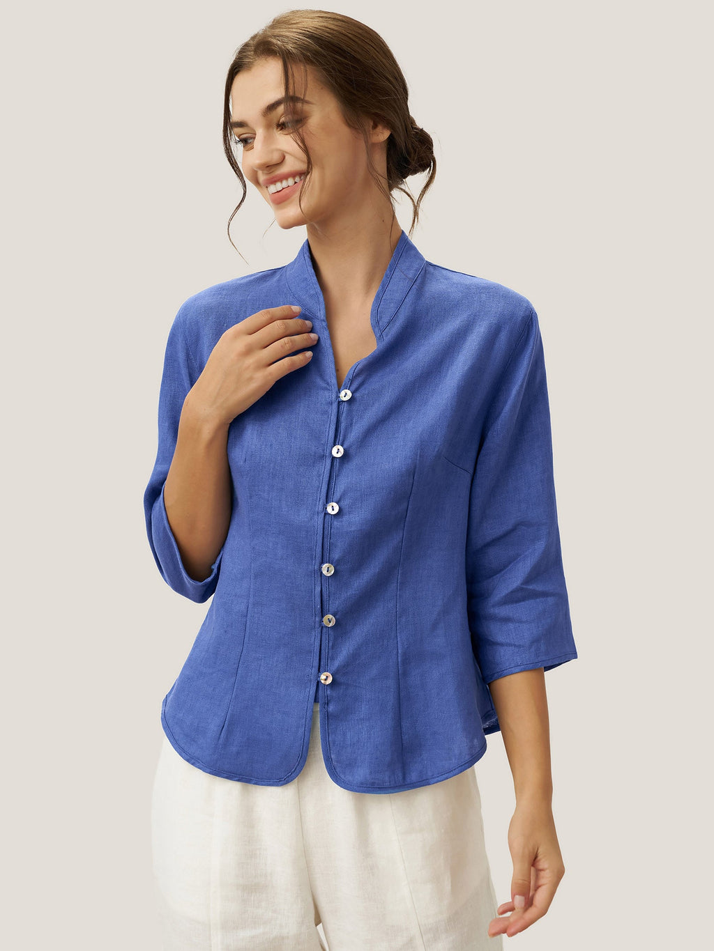 100 Linen Hand Button Fitted Jacket Amelia