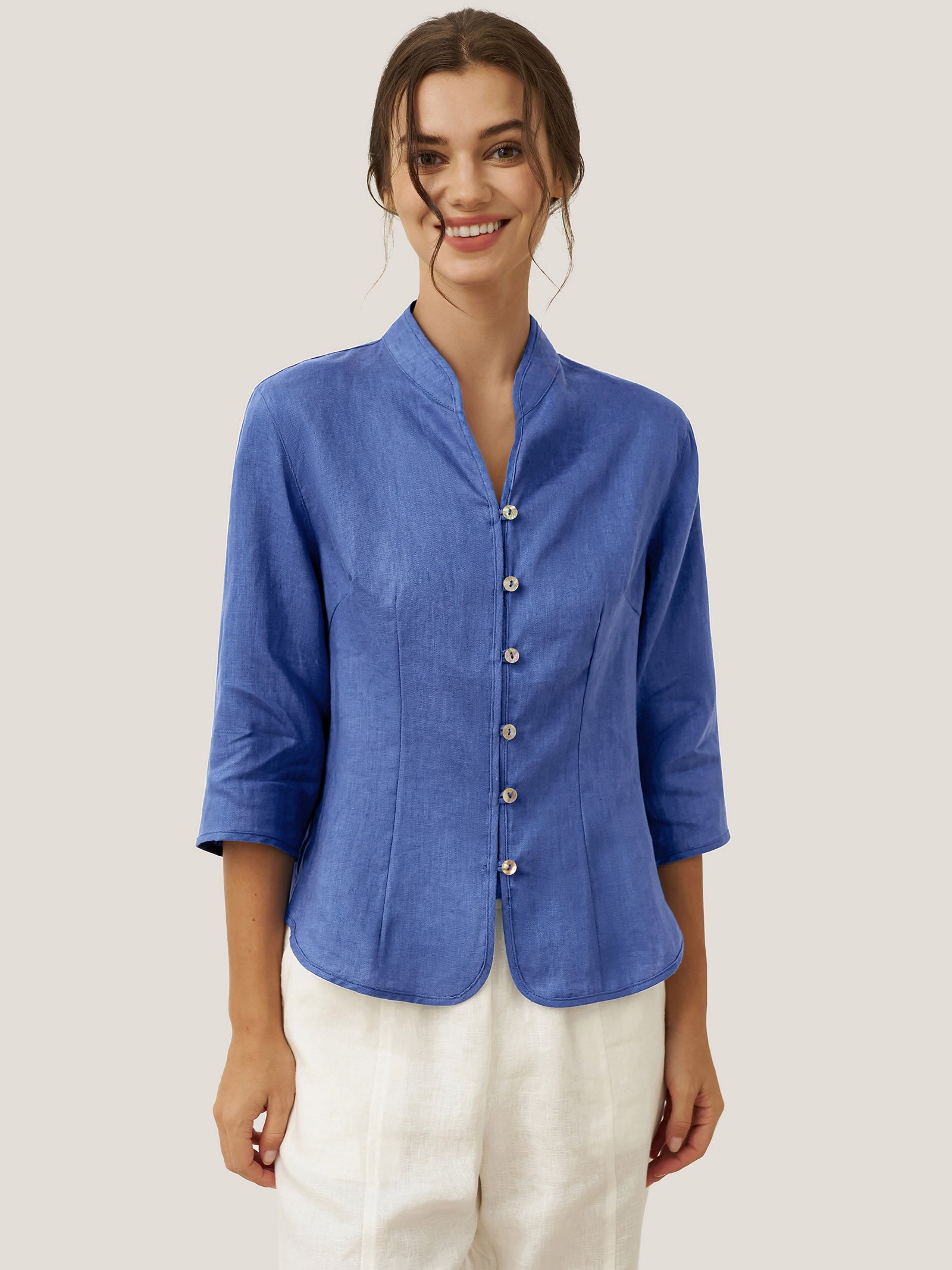 100 Linen Hand Button Fitted Jacket Amelia
