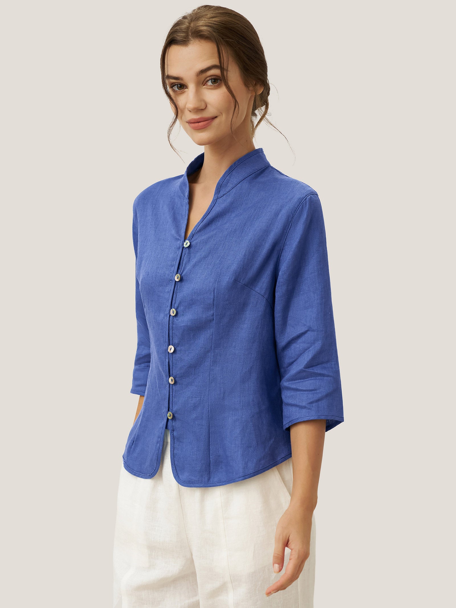 100 Linen Hand Button Fitted Jacket Amelia