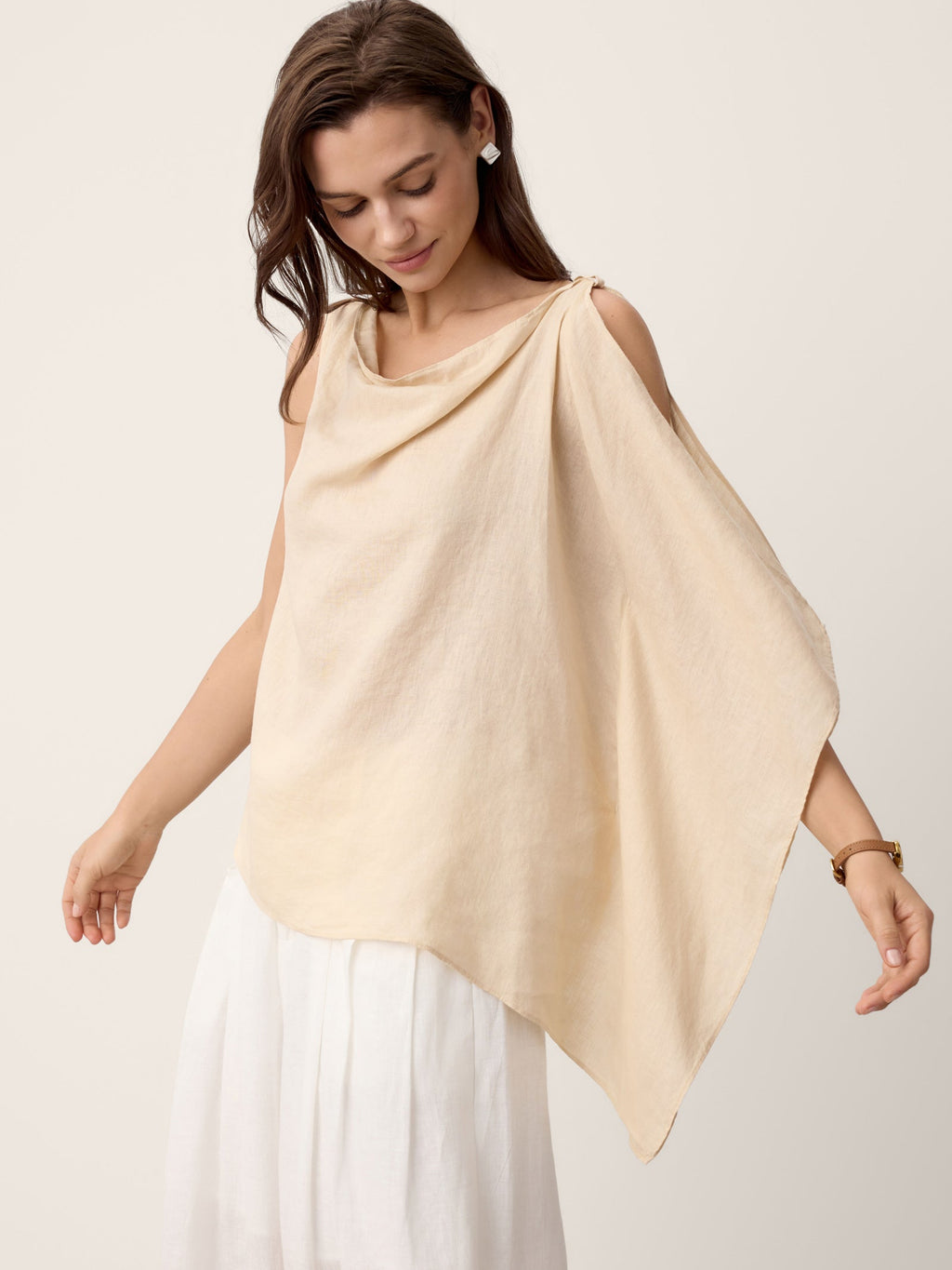 100 Linen Cowl Neck Asymmetric Top Levina