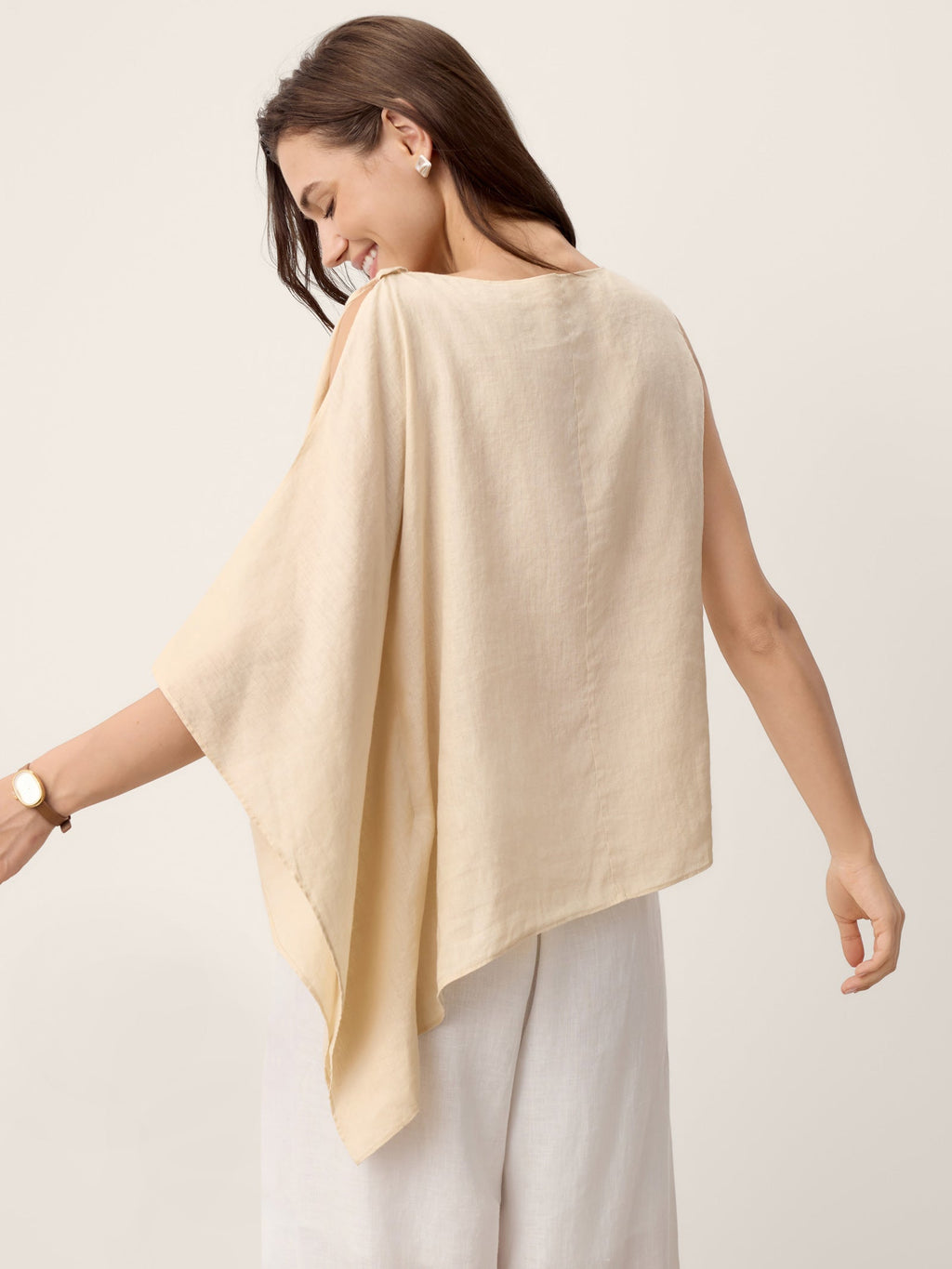 100 Linen Cowl Neck Asymmetric Top Levina