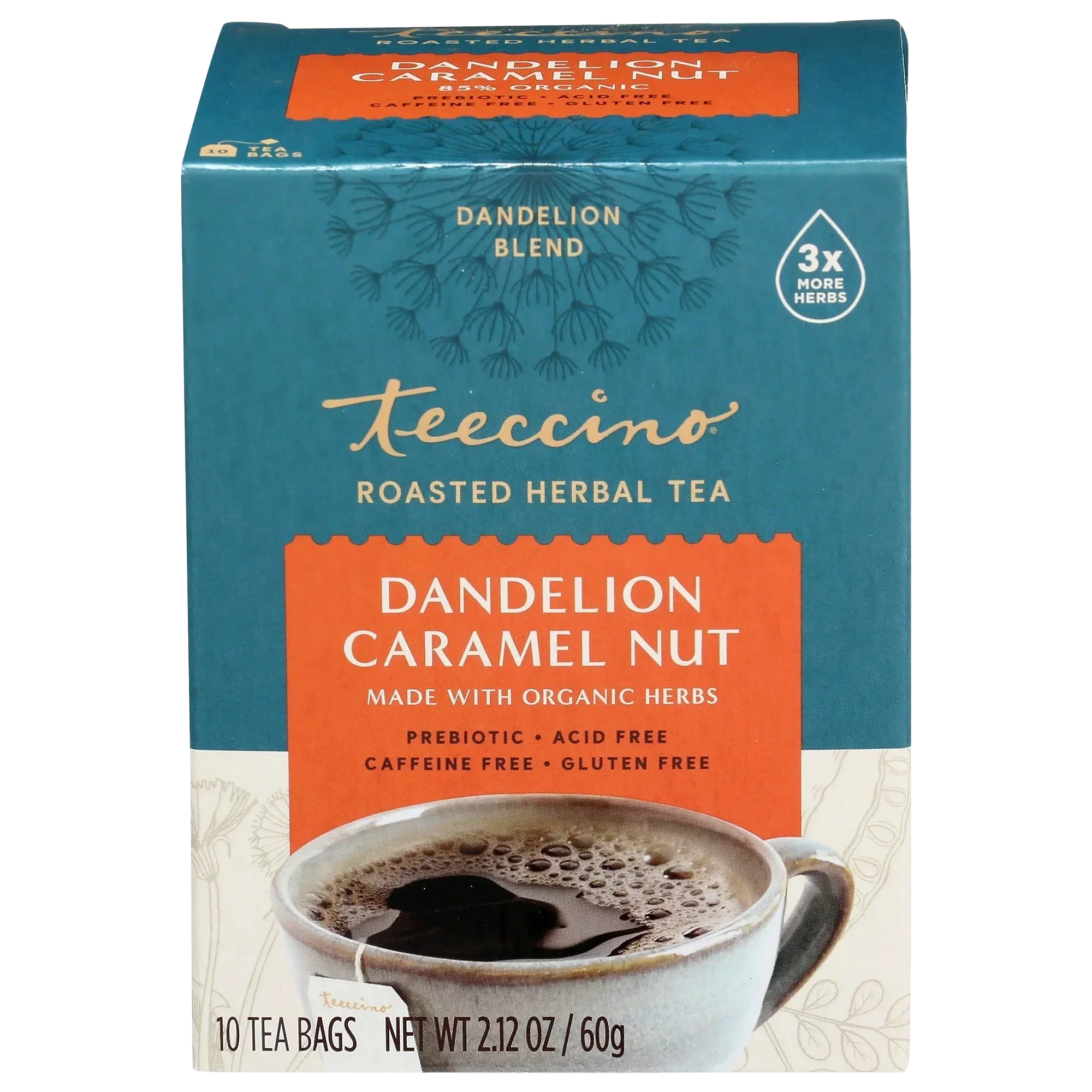 Té de hierbas tostadas de diente de león, caramelo y nuez