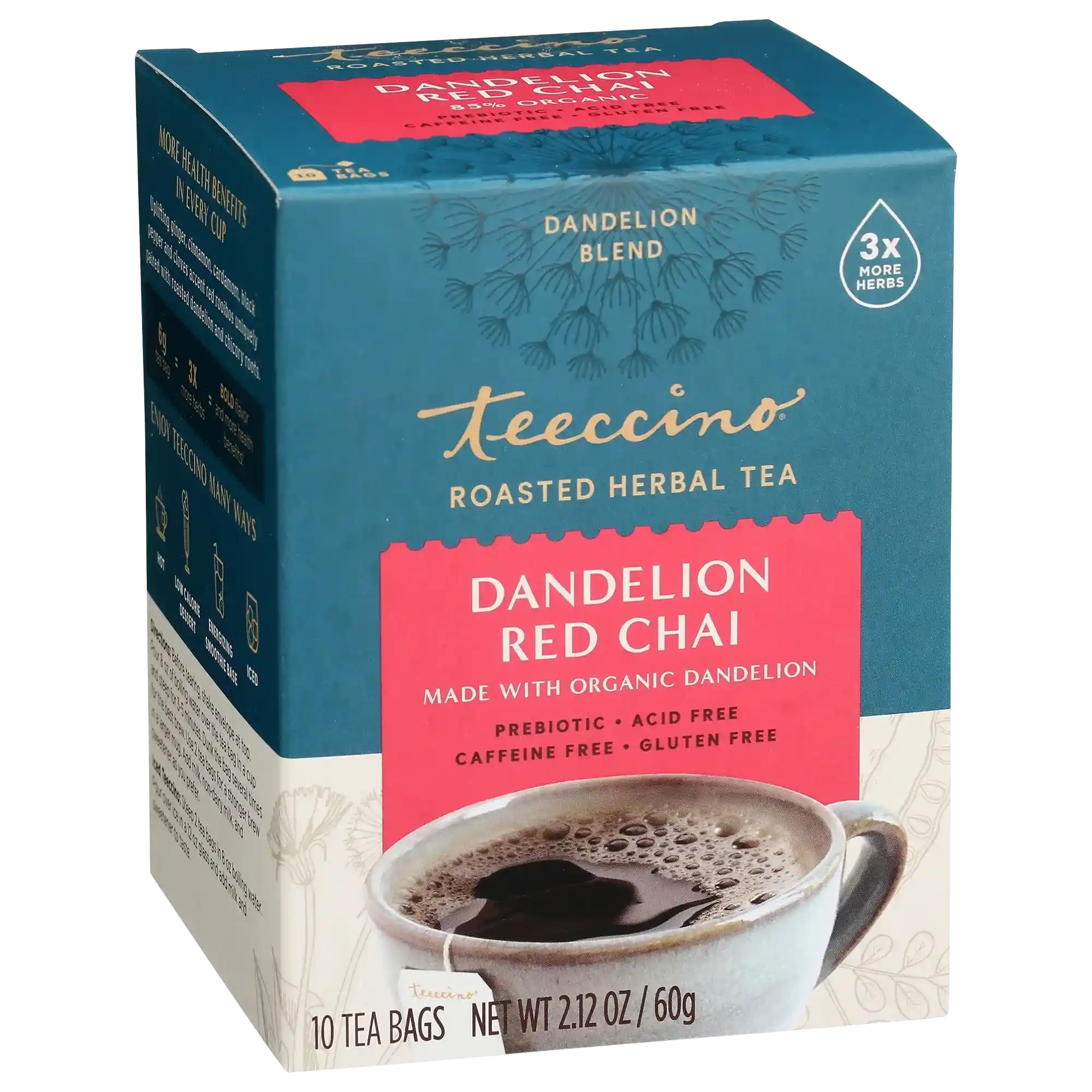 Té de hierbas tostadas de diente de león y chai rojo