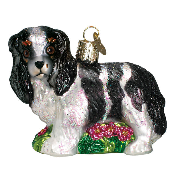 Adorno de Spaniel King Charles blanco y negro