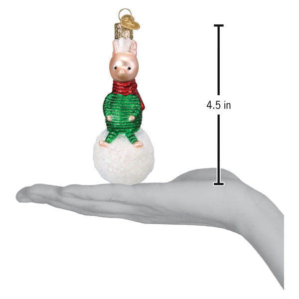 雪玉に乗った子豚のオーナメント