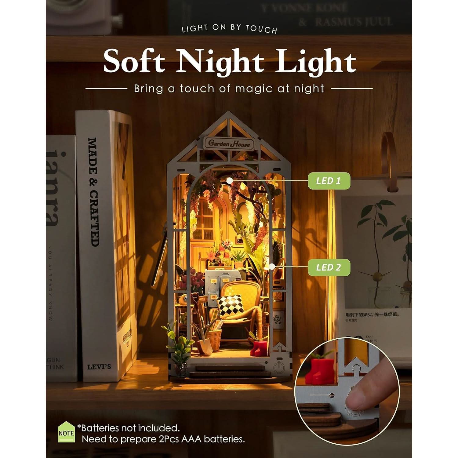 Book Case | Diy Garden House Book Nook Kit with LED