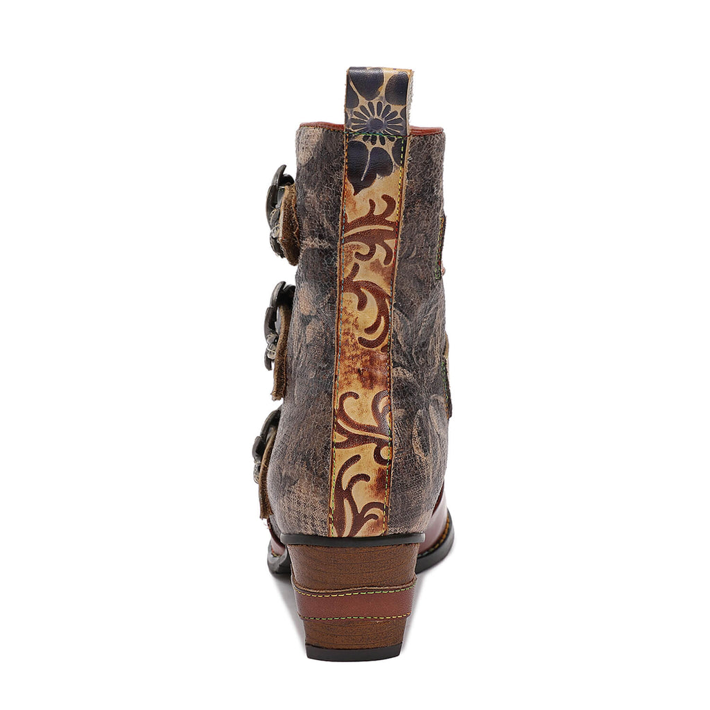 Booty | Retro Handmade Vintage Embossed Buckle Leather Boots
