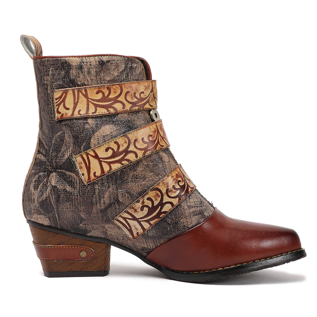 Booty | Retro Handmade Vintage Embossed Buckle Leather Boots