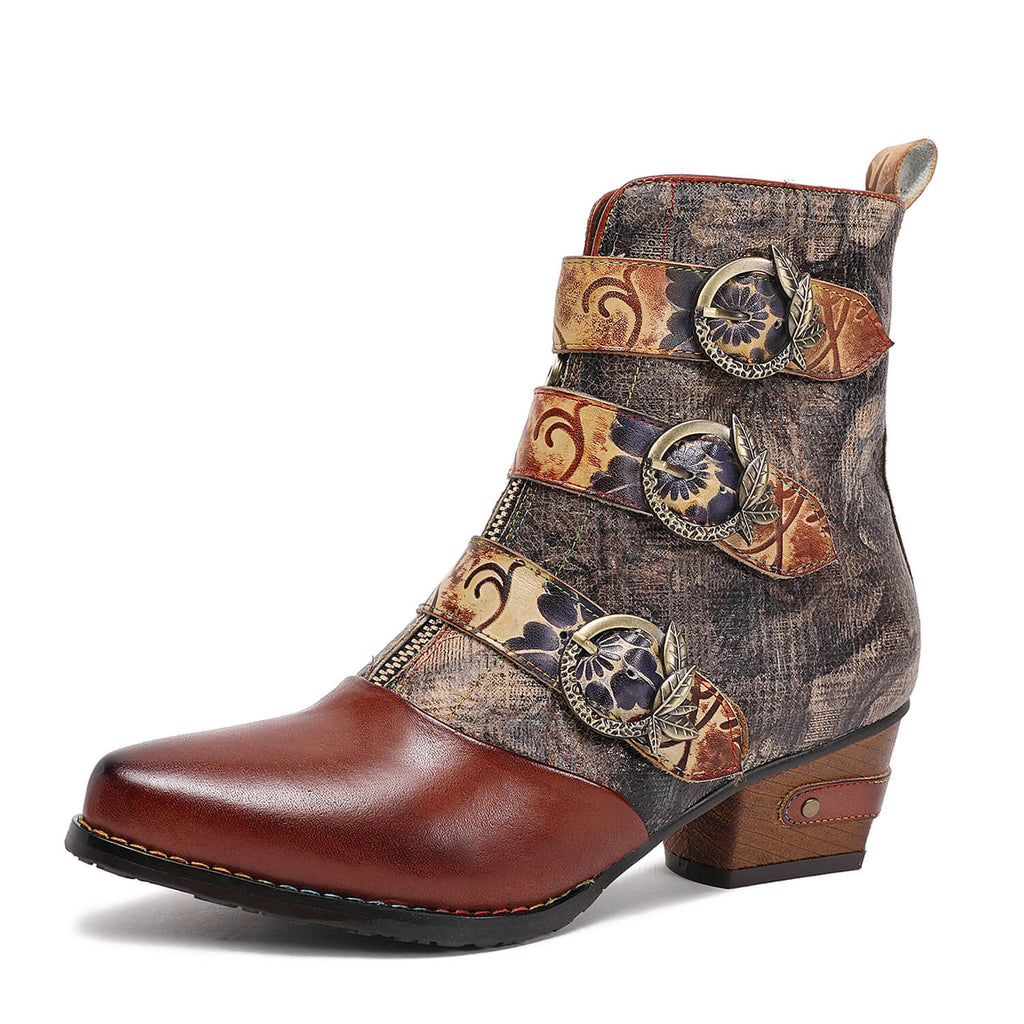 Booty | Retro Handmade Vintage Embossed Buckle Leather Boots