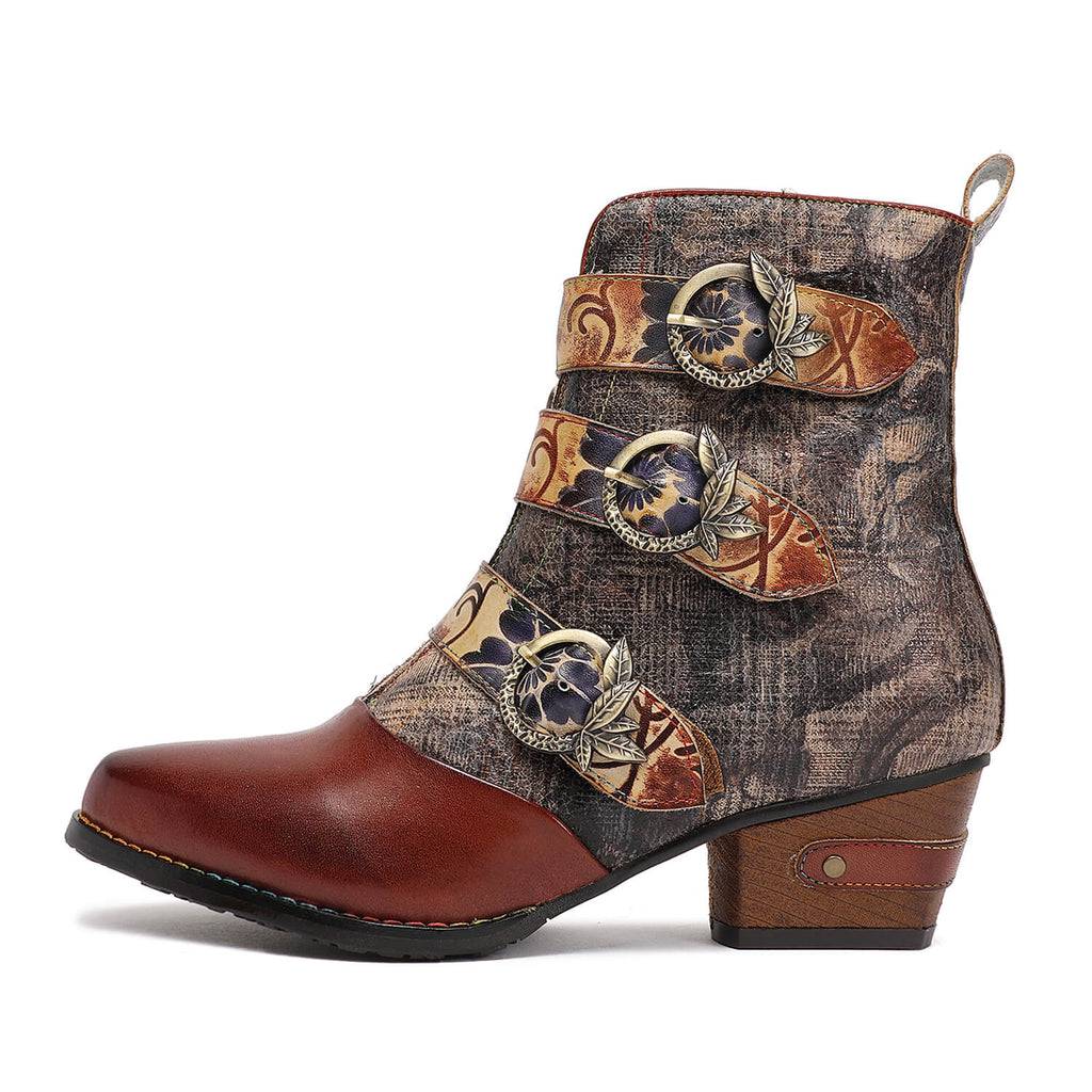 Booty | Retro Handmade Vintage Embossed Buckle Leather Boots
