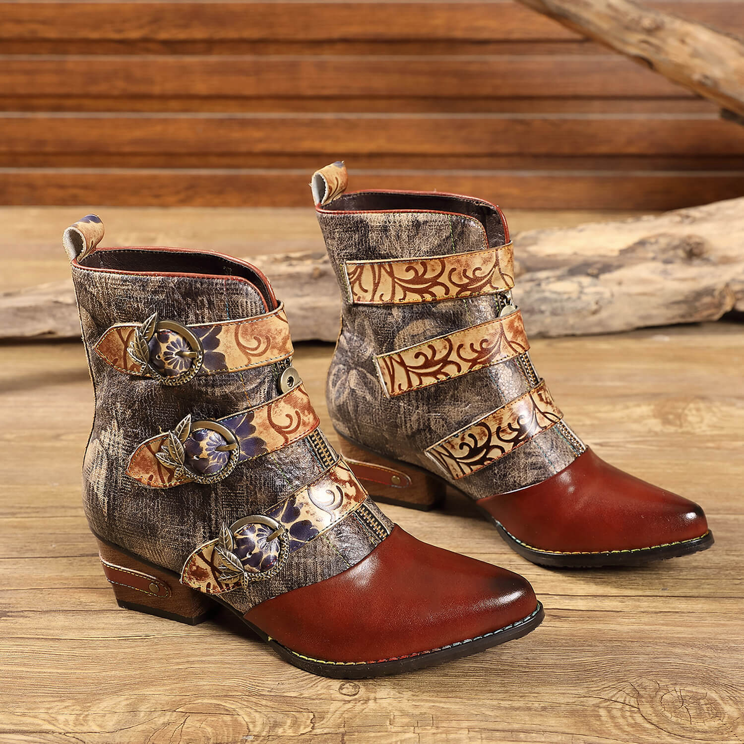 Booty | Retro Handmade Vintage Embossed Buckle Leather Boots