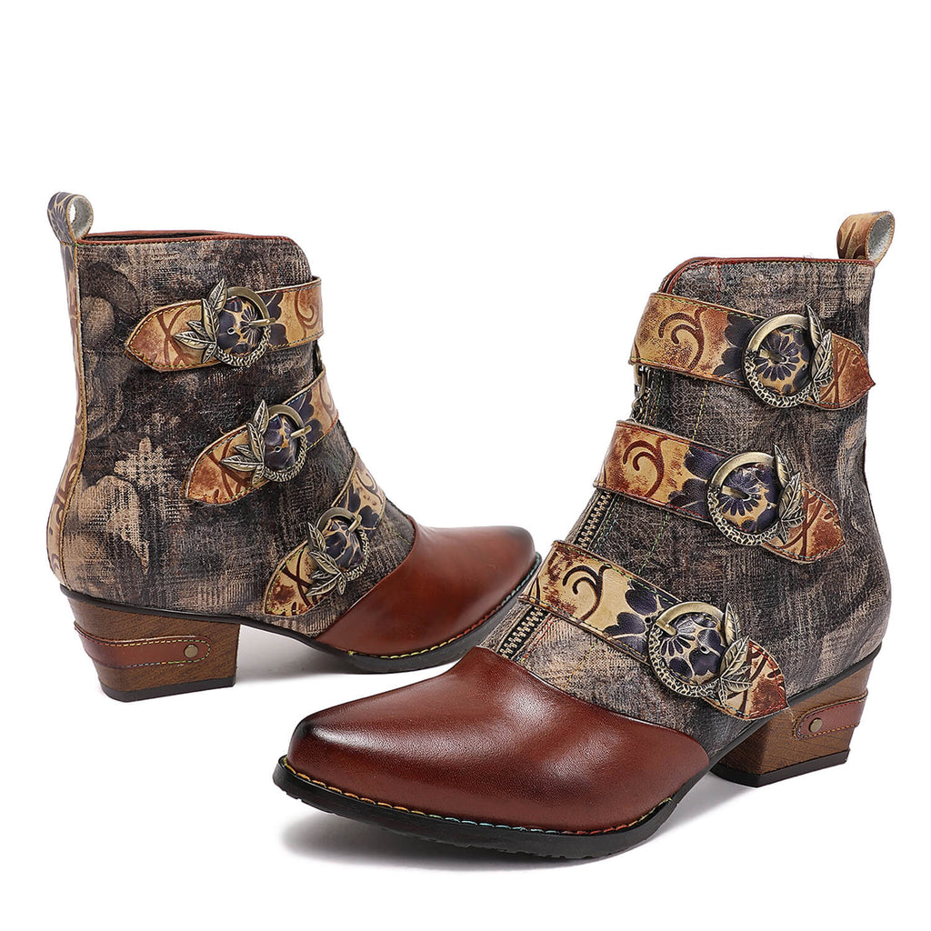 Booty | Retro Handmade Vintage Embossed Buckle Leather Boots