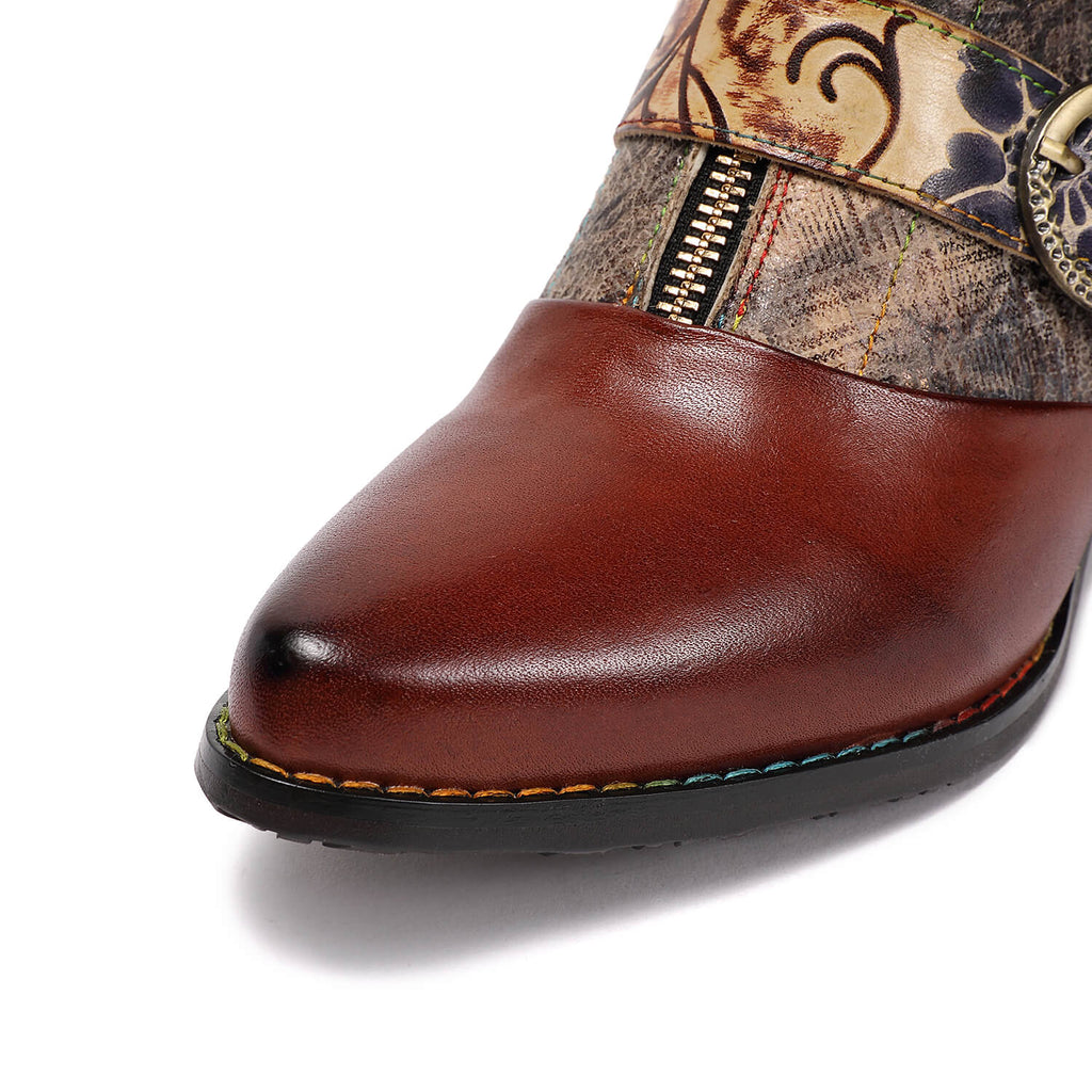 Booty | Retro Handmade Vintage Embossed Buckle Leather Boots