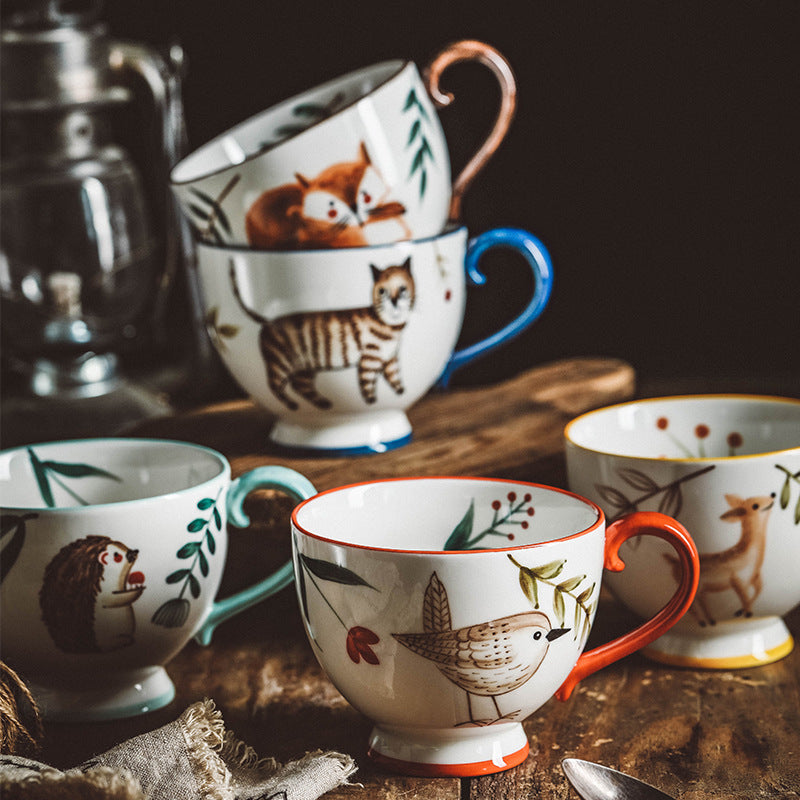 Taza de cerámica con diseño retro sencillo de animales