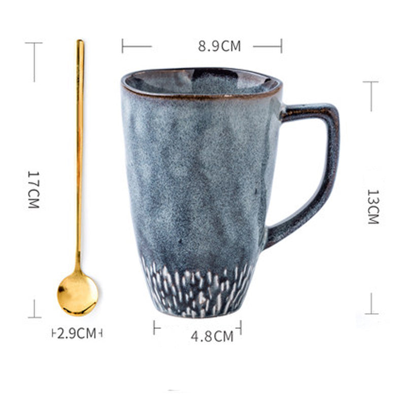 陶器製マグカップ、背の高いマグカップ、大容量シンプル手描きコーヒーカップ、北欧スタイルマグカップ