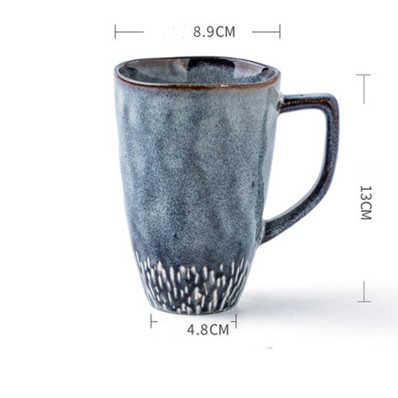 陶器製マグカップ、背の高いマグカップ、大容量シンプル手描きコーヒーカップ、北欧スタイルマグカップ