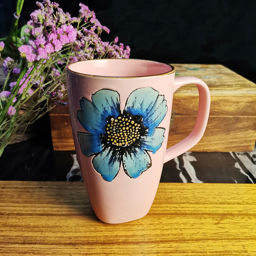Taza de cerámica pintada a mano a doble cara