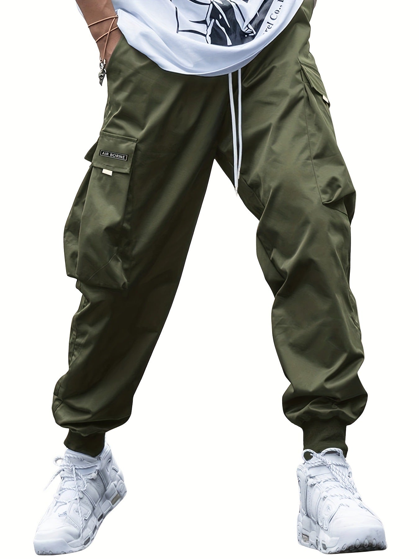 Pantalones cargo de hombre multip bolsillo informales estilo hip-hop con cordón para exteriores ropa de calle pantalones deportivos