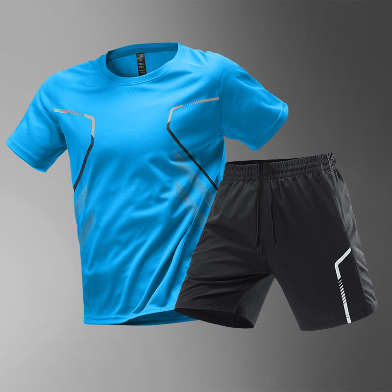 Camisetas deportivas de hombre para correr, camiseta de manga corta de secado rápido, transpirable, de cuello redondo, estilo activo, para entrenamiento al aire libre, con bloques de color