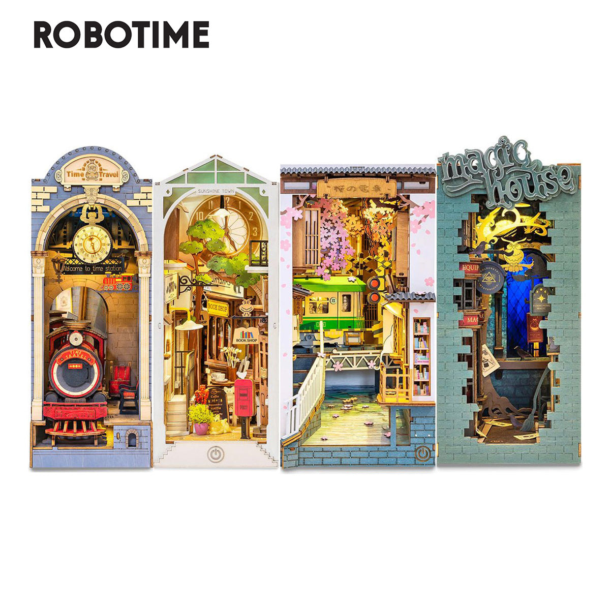 Robotime Rolife Serie Book Nooks Cuentos en libros 4 tipos DIY Casa de Madera en Miniatura Muebles Sakura Densya TGB01 Dropshipping