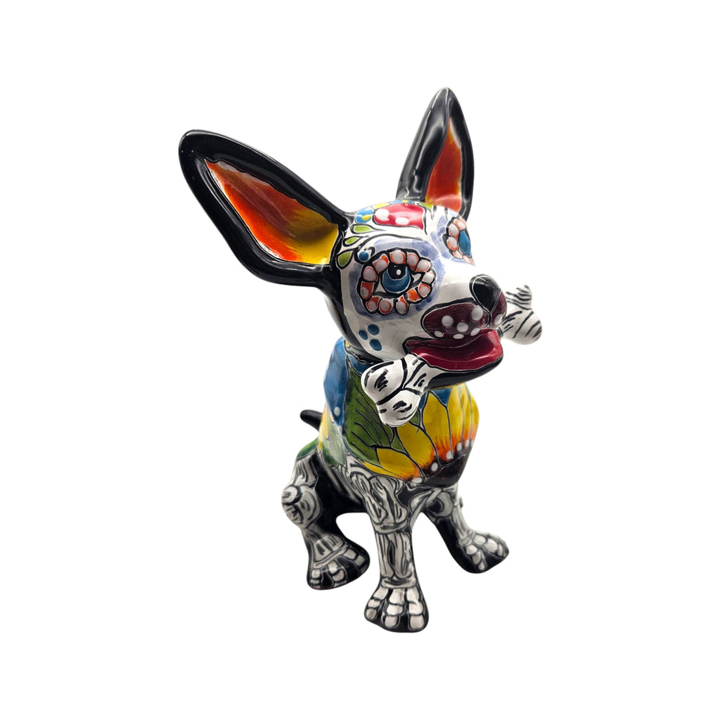 Talavera Figurine | Talavera Chihuahua Holding Bone